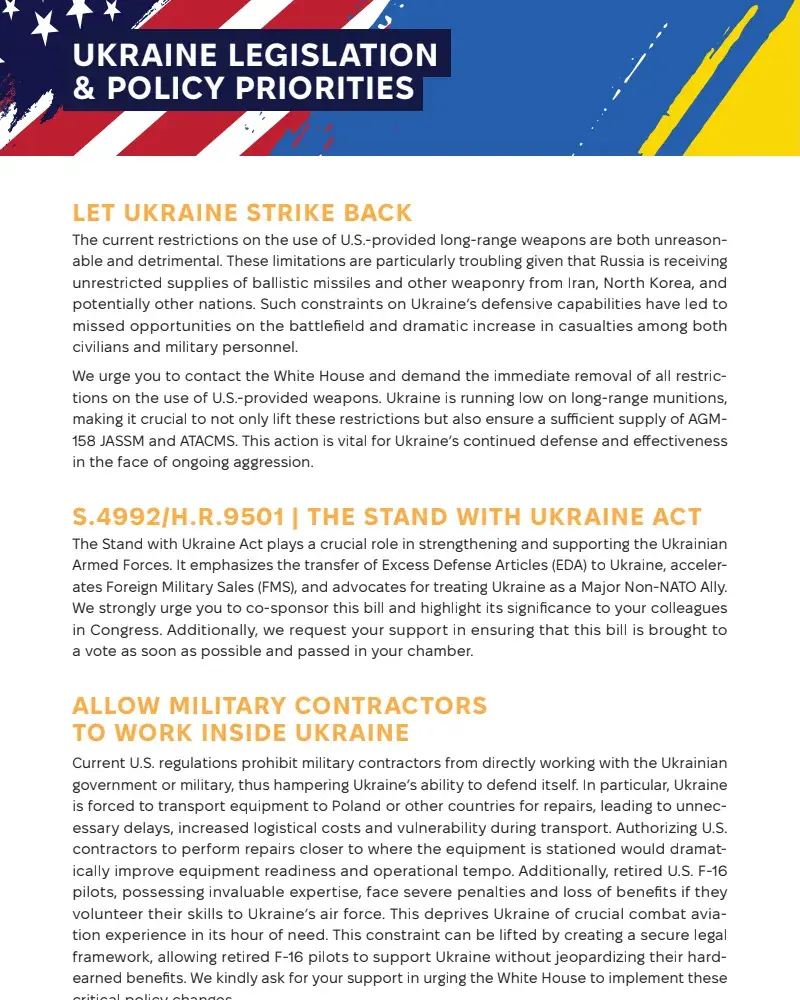 UKRAINE LEGISLATION & POLICY PRIORITIES